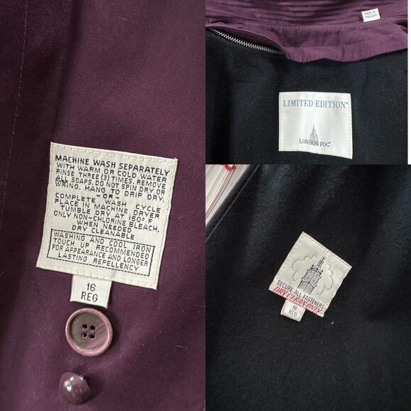 Limited Edition London Fog 16R Purple Trench Coat Raincoat Removable Wool Lining - Picture 9 of 9